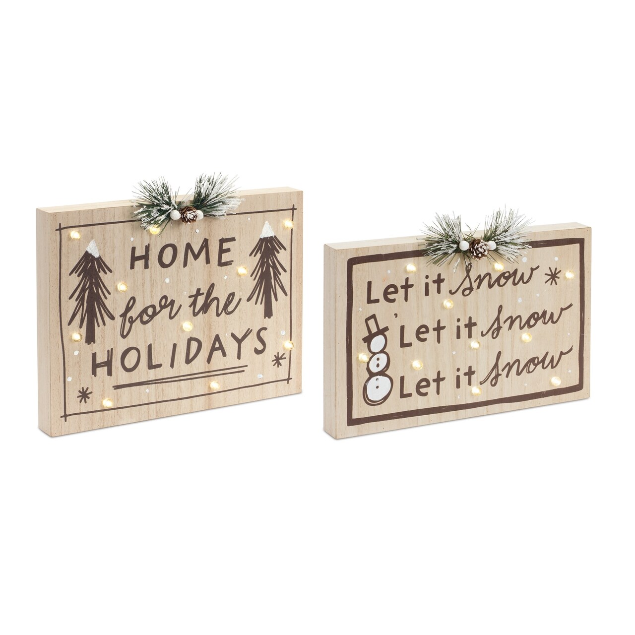 Melrose Set of 2 LED Lighted Holiday Snow Christmas Wall Signs 12"